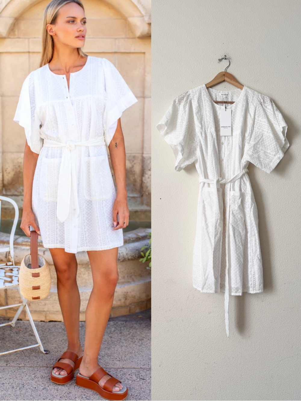 NWT Emerson Fry LARGE Marion embroidered button dress in white